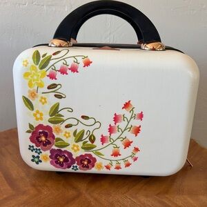 Floral Embroidered White Travel Makeup bag